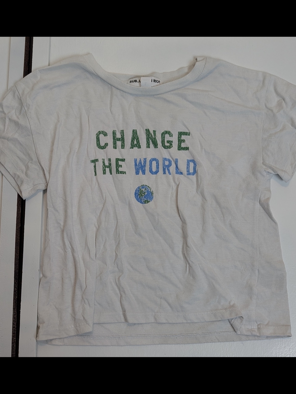 Sub_Urban Riot White Kids Change The World Tee with Green & Blue Print